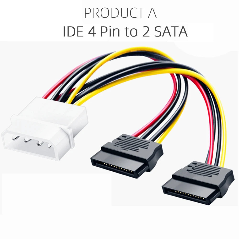 IDE Molex 4 pin to 2 x SATA Power Cable Serial ATA Y Splitter Hard Driver Dual Extension Cord Adapter Connector