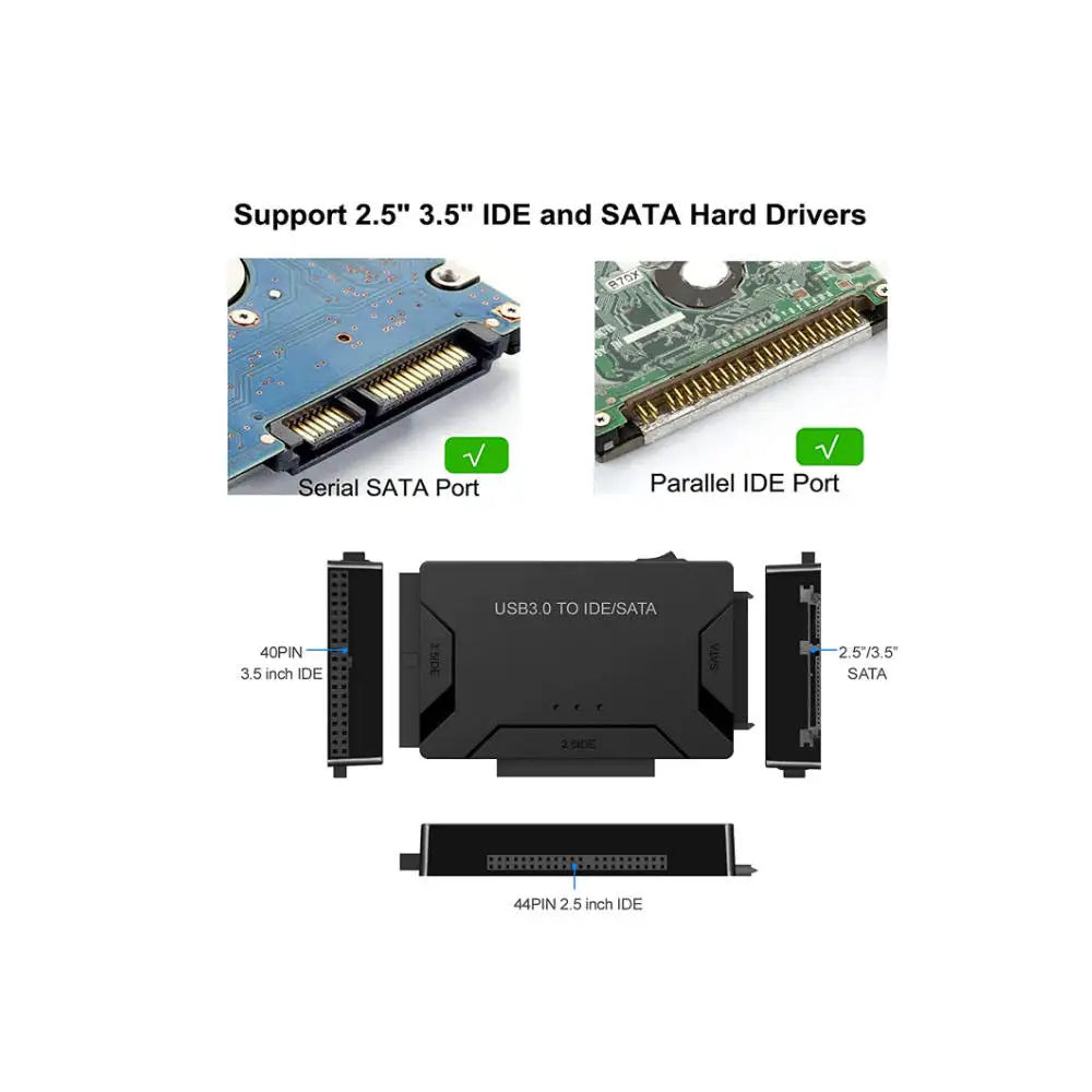 SATA/IDE to USB 3.0 Adapter, Hard Drive Reader for Universal 2.5 3.5-Inch IDE and SATA External HDD/SSD, Hard Drive Adapter