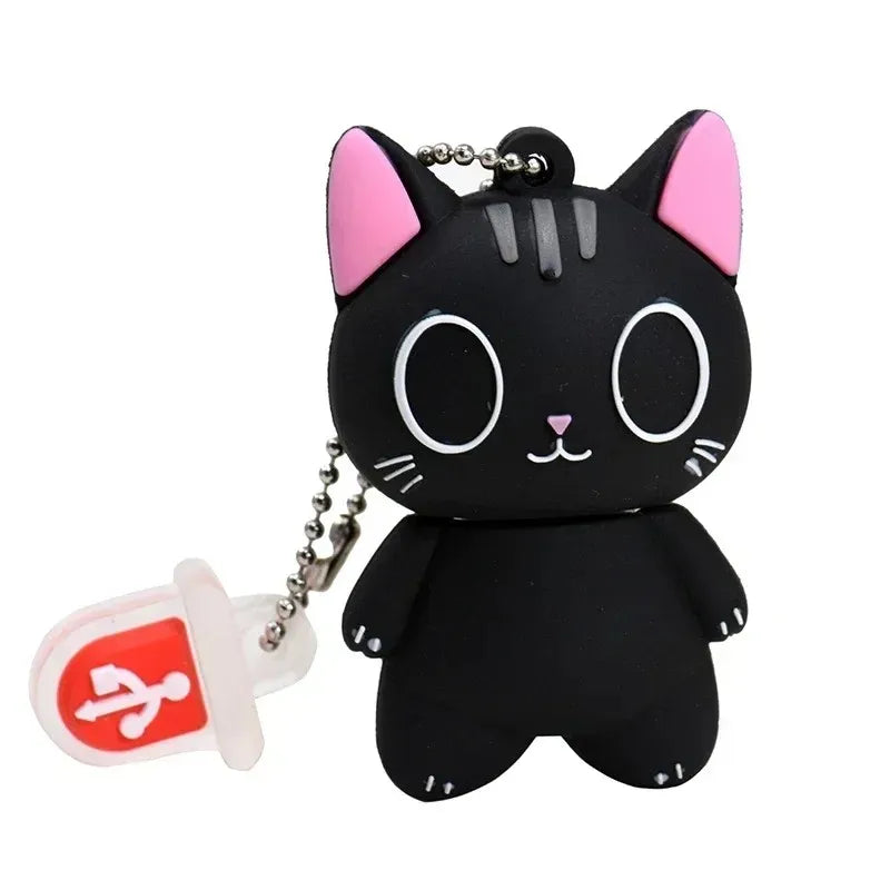 Mini Cartoon USB Flash Drive 128GB with Keychain Cute Black Cat High Speed Pen Drive 64GB Creative USB Stick Gift