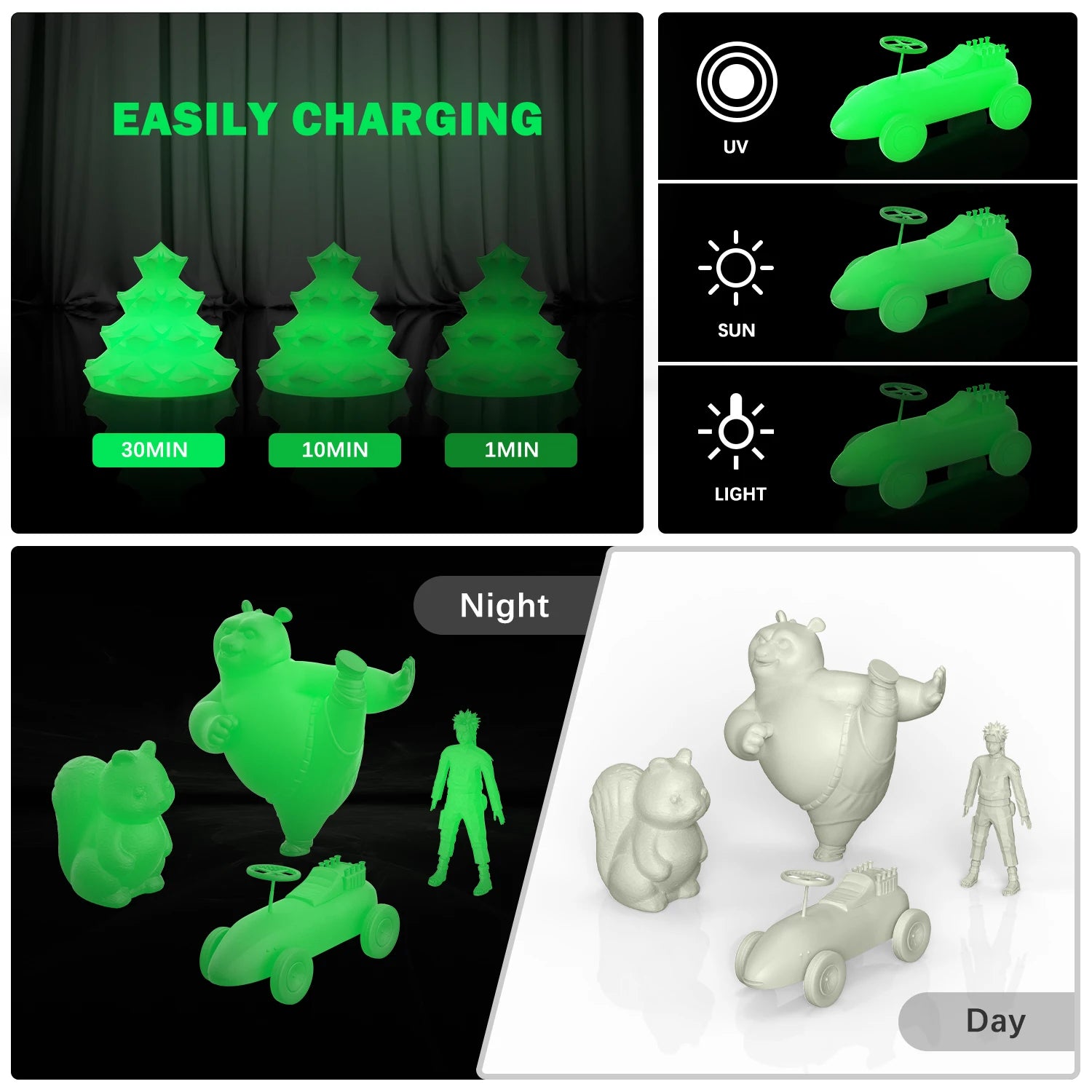 Eryone 200G PLA Filament Glow In The Dark Premium 3D Print（absorbs sunlight or daylight）,200g pla filament glow in the dark