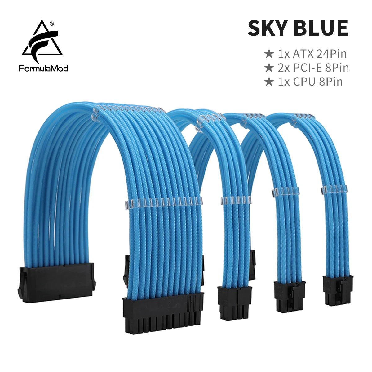 FormulaMod NCK1 Series PSU Extension Cable Kit , Solid Color Cable Solid Combo 300mm ATX24Pin PCI-E8Pin CPU8Pin With Combs