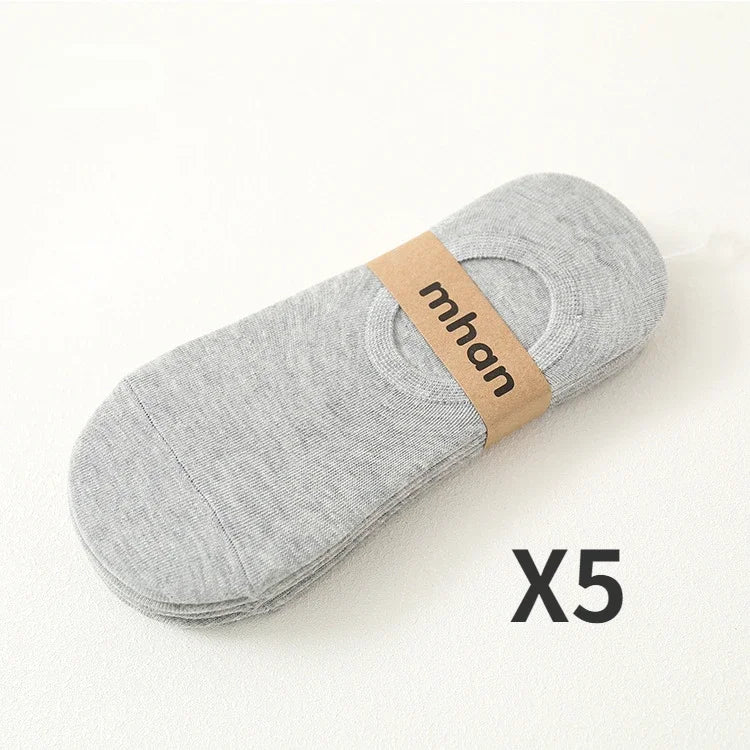 Socks Men Short No Show Low Cut Ankle Cotton Thin Black White Multipack Non-slip Silicone Summer Breathable Invisible 5pair /Lot