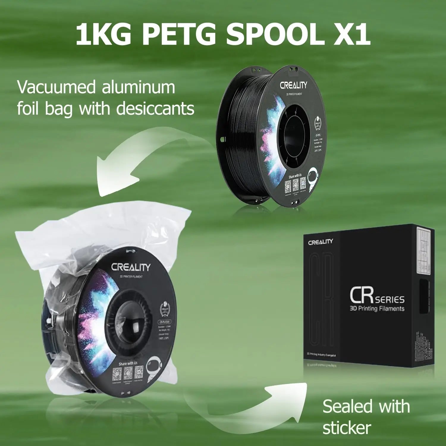 Creality Official PETG 3D Printer Filament 1.75mm 12 rolls Bundle  High Precision Strong Toughness Odorless Flow Moistureproof