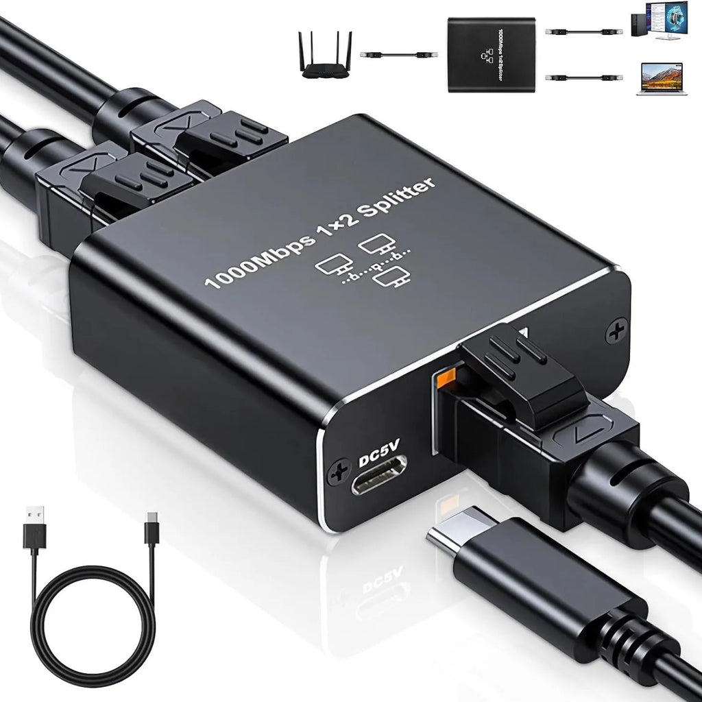 Extender Plug Extension Network Splitter 1000Mbps Hub 1 to 2 RJ45 Adapter Gigabit Converter Internet Ethernet 8P8C Set-Top