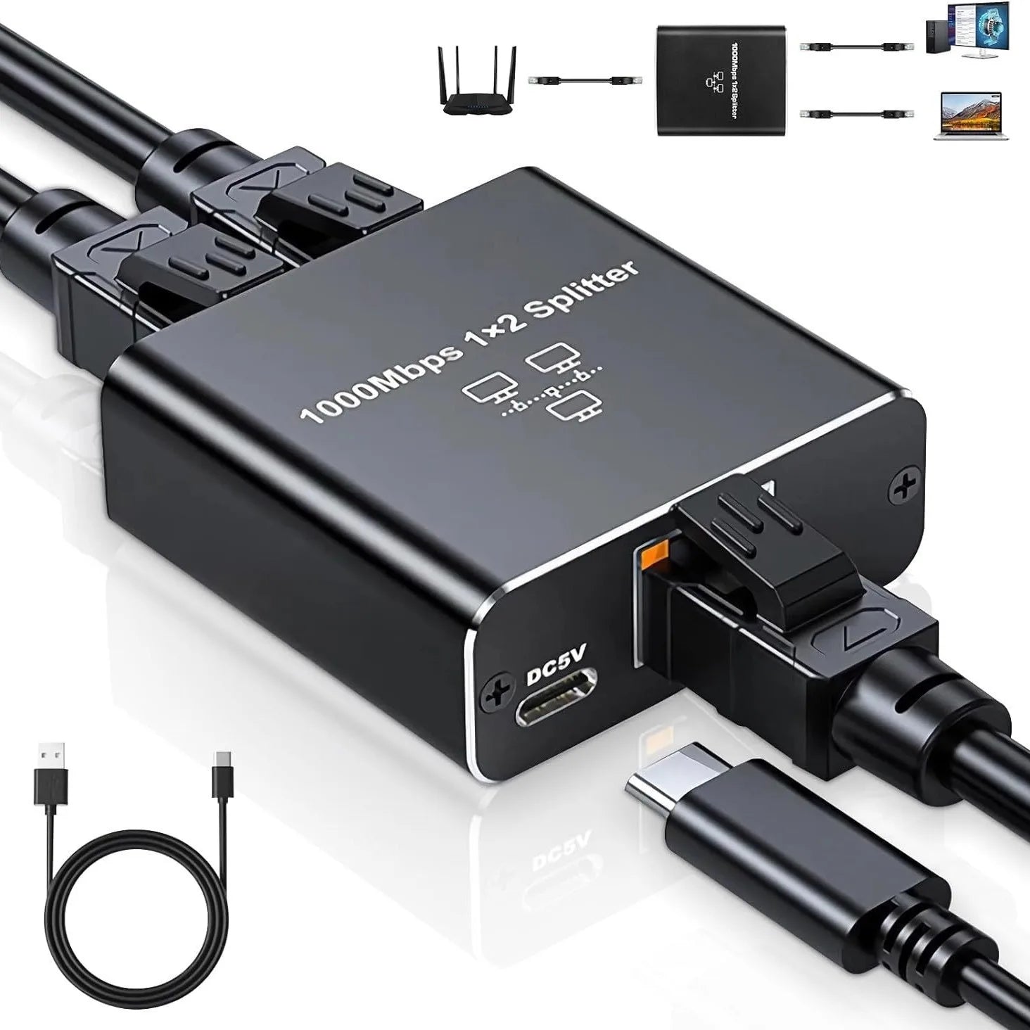 Extender Plug Extension Network Splitter 1000Mbps Hub 1 to 2 RJ45 Adapter Gigabit Converter Internet Ethernet 8P8C Set-Top