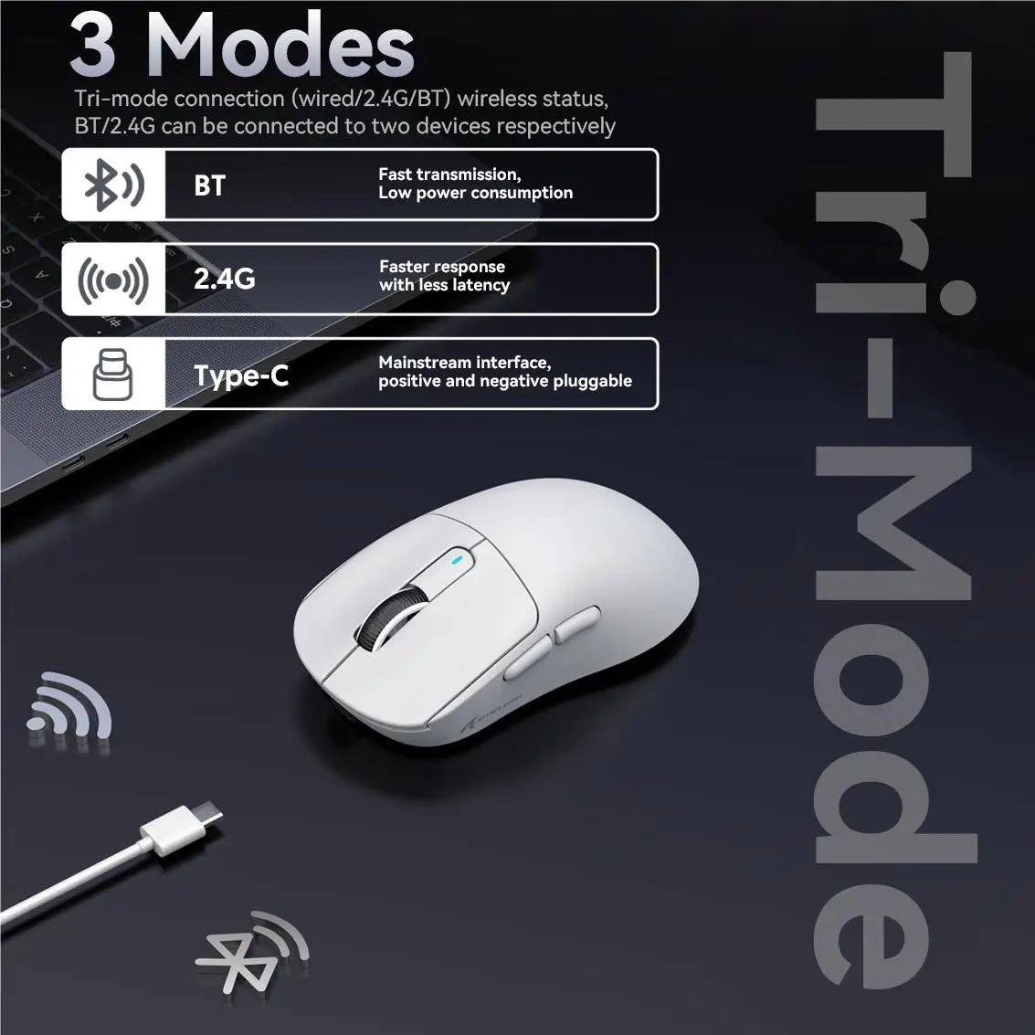 Attack Shark X3 PAW3395 Bluetooth Macro Gaming Mouse , Tri-Mode Connection, 26000dpi, 650IPS, Lightweight Mouse