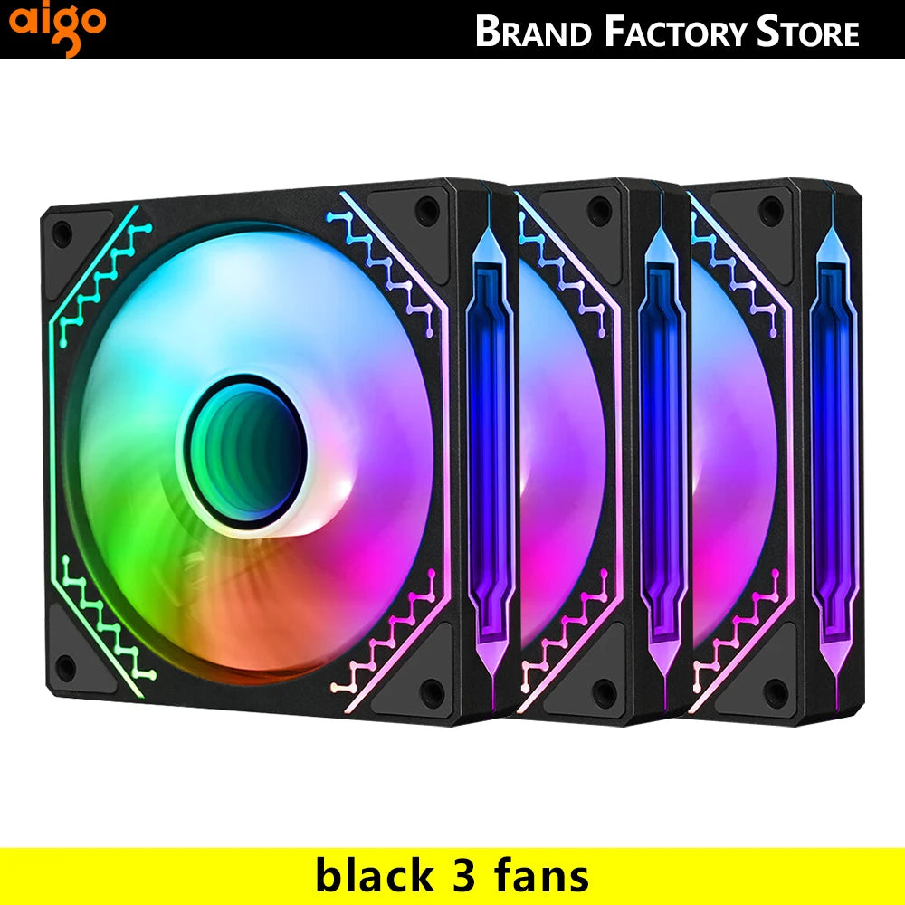 aigo Air12s PC Case Fan 12cm 4Pin 5V 3Pin ARGB Cyclic Mirror Light Effect PWM CPU 120mm Cooling Fan infinite space ventilador