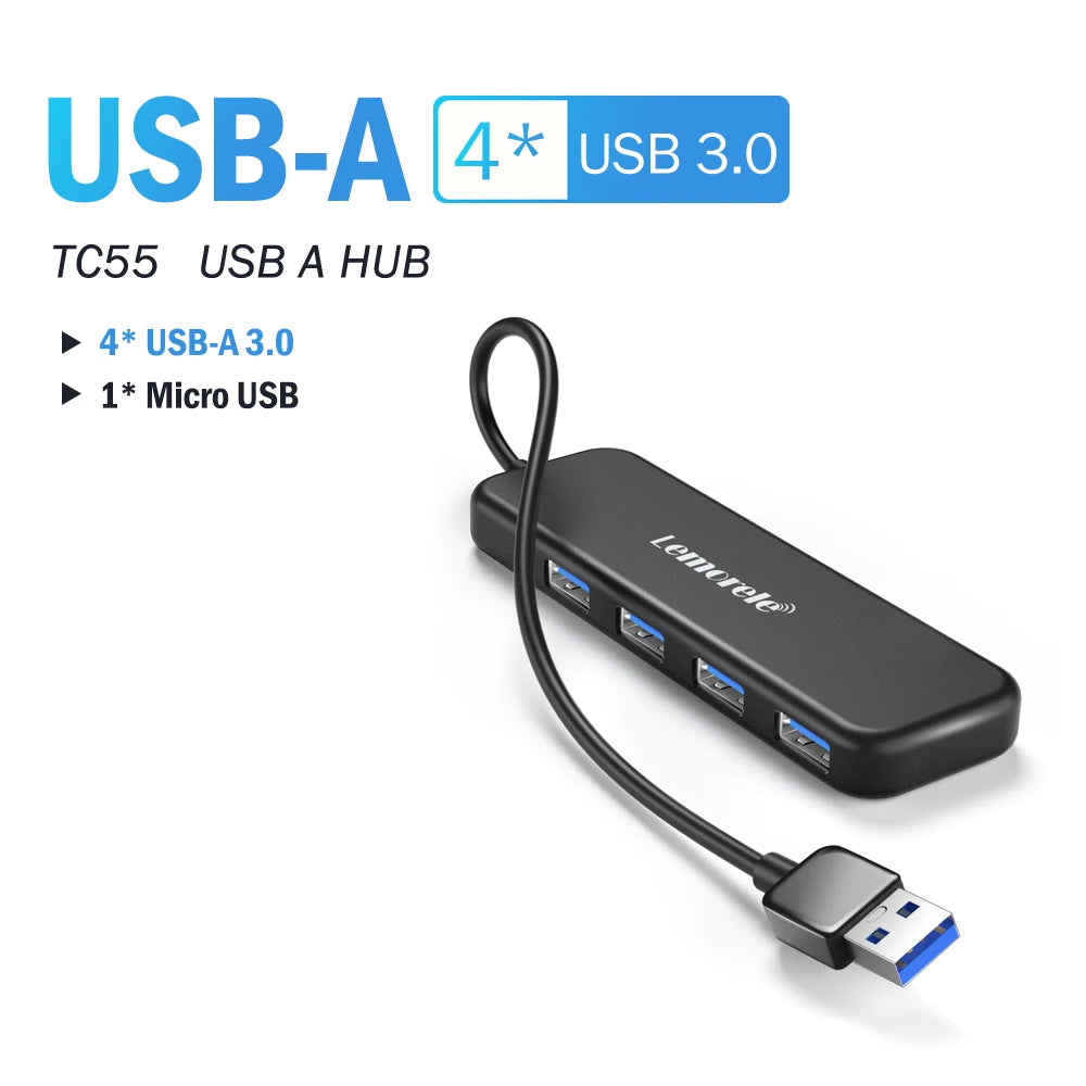 Lemorele USB Hub Type C Hub USB3.0 OTG 4 Port USB C/A HUB Multi Splitter Adapter Laptop Accessories For Lenovo Macbook Pro