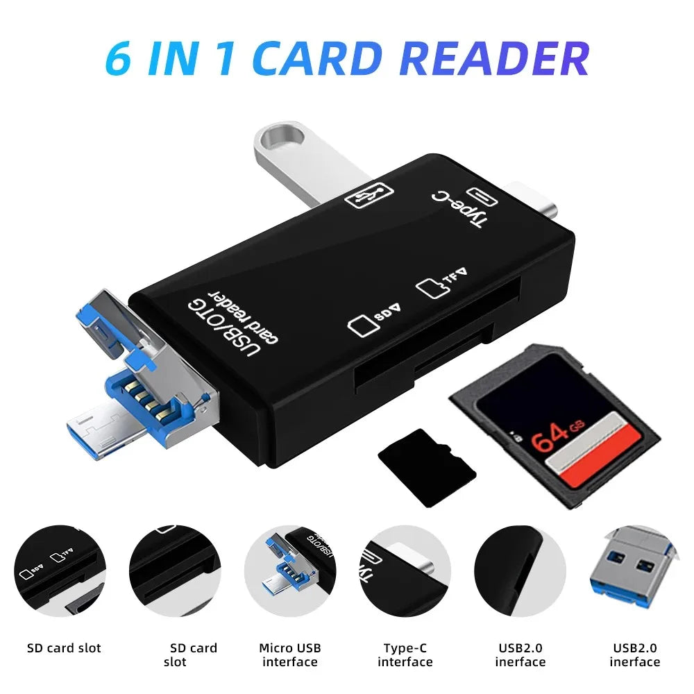OTG Type C SD TF Card Reader 7 in 1 USB 3.0 Micro USB Flash Drive Adapter 5Gbps High Speed Transfer Multifunctional Card Reader