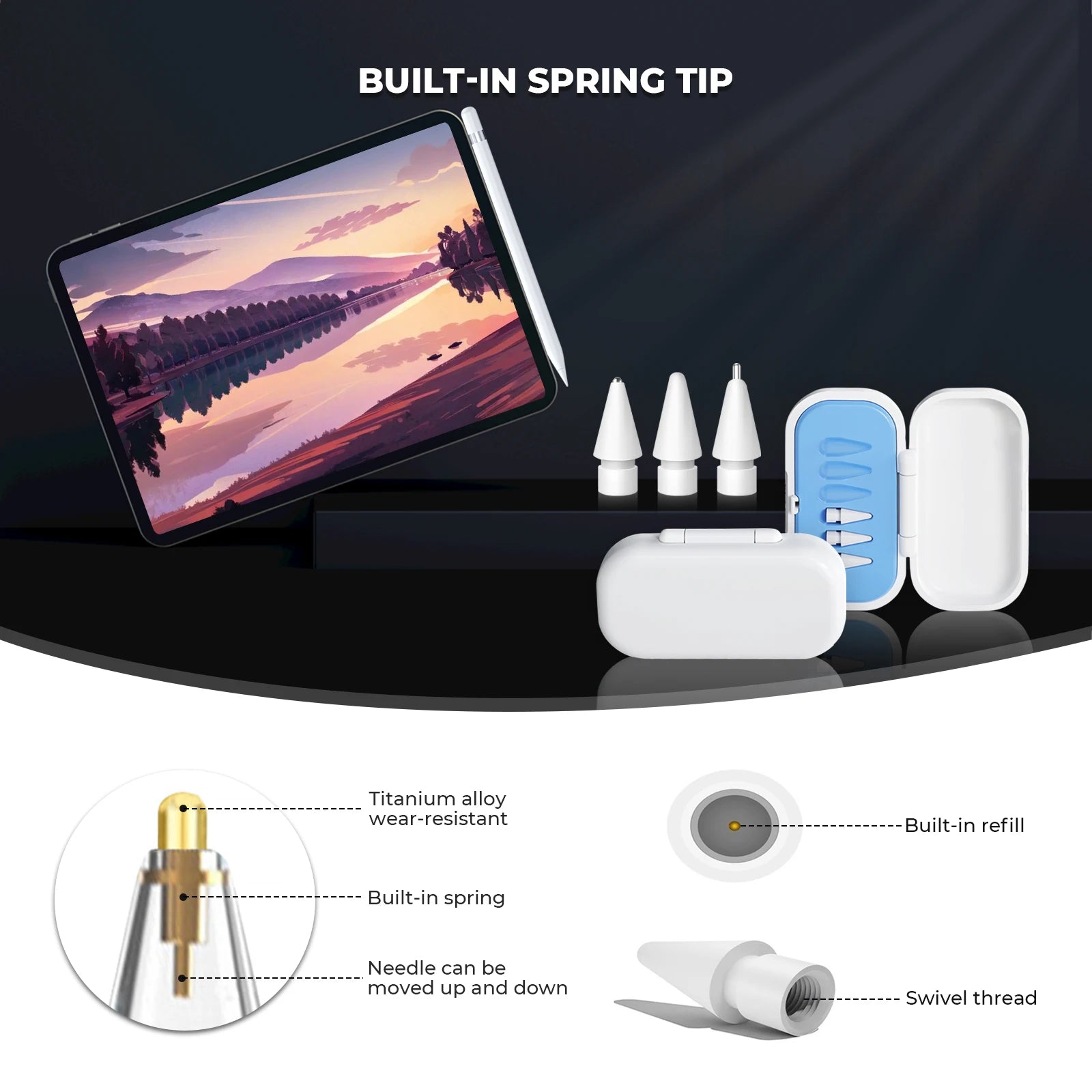 6/4 in 1Replacement Pencil Tips For Apple Pencil Pro/2nd Gen/1st Gen/USB-C, Upgraded iPad Pen Tips With Storage Case