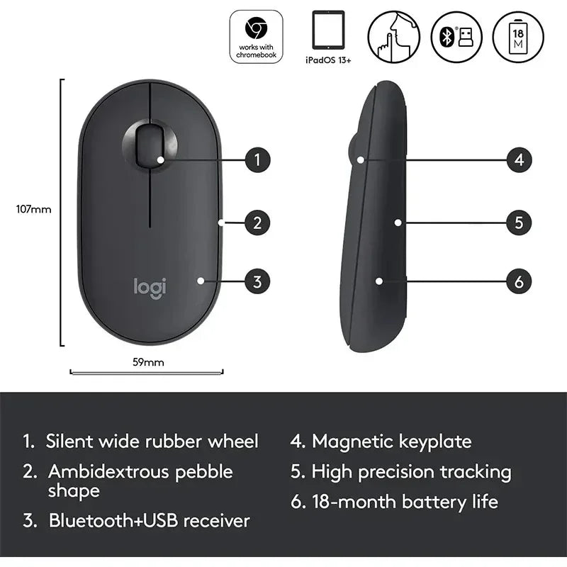 Logitech M350 - Wireless Mouse with Dual Connect, 1000 DPI, Silent Clicks, 18-Month Battery, Slim & Portable