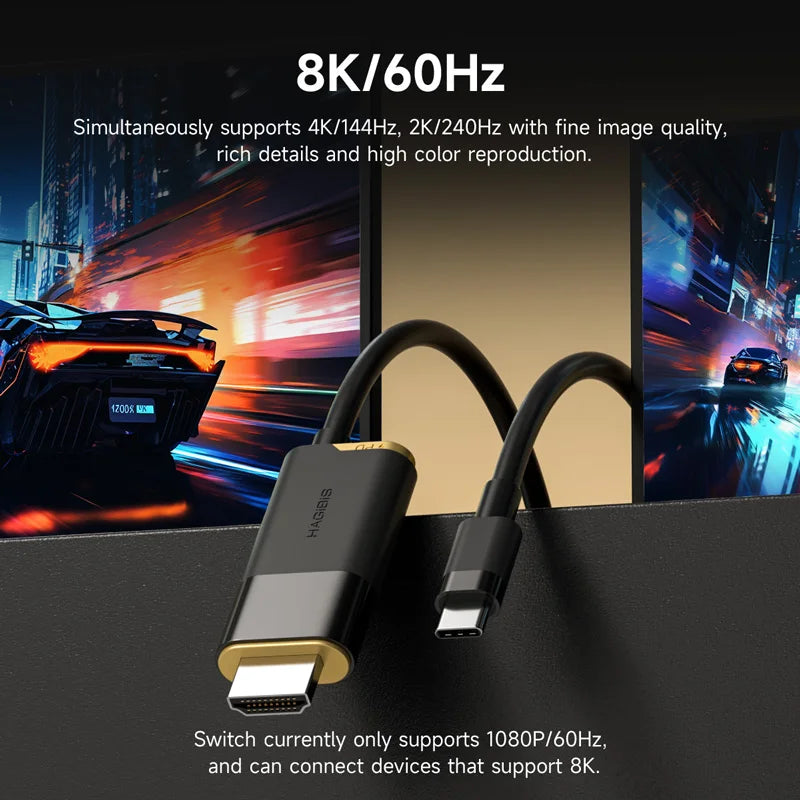 Hagibis Switch Dock for Nintendo Switch/OLED/Switch2 USB C to HDMI Cable Adapter 8K@60Hz HDR 100W PD for Laptop SteamDeck ROG