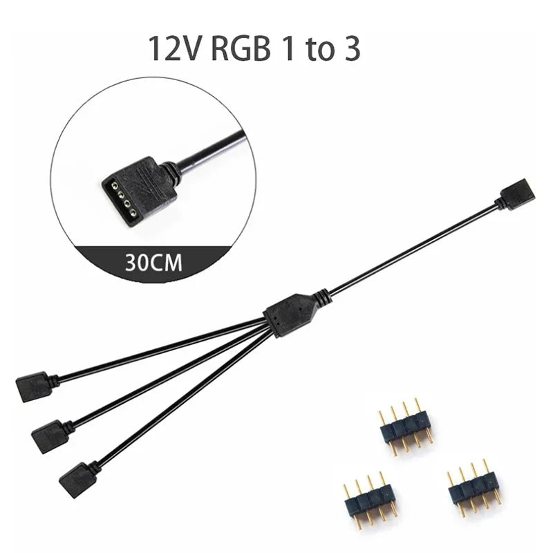 LDPCSJ RGB 3PIN 5V ARGB 1 to 2/3/4/5 Extension Line Sync Motherboard Cable 4PIN 12V for Computer Hardware