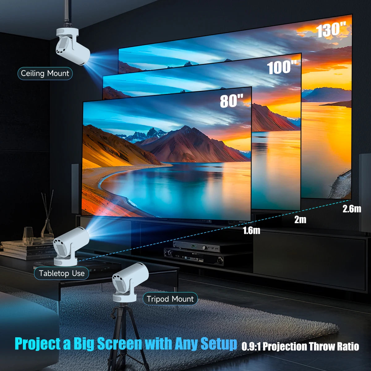 Magcubic 4K HY300 Pro + Projector Built in 5W Speaker 1280*720P Android 11 8000 Lumens Wifi6 BT5.4 Outdoor Portable Projector