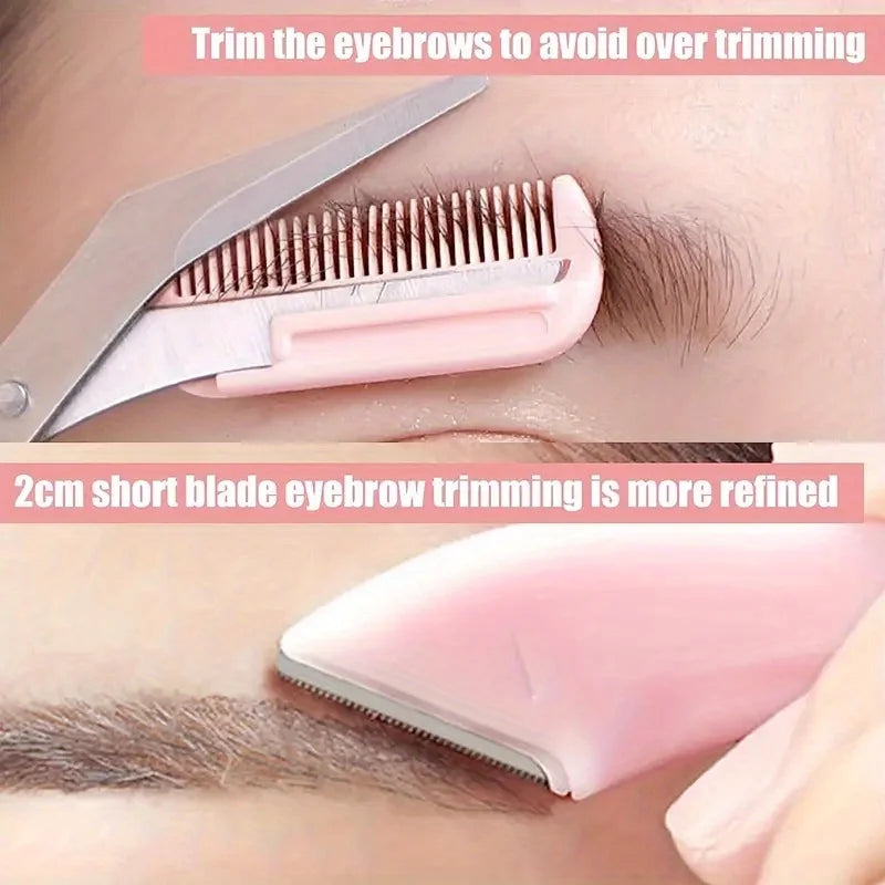 3-Piece Eyebrow Trimmer Set, Precision Trimming Scissors, Curved Eyebrow Trimmer And Comb - For On-The-Go Eyebrow Grooming