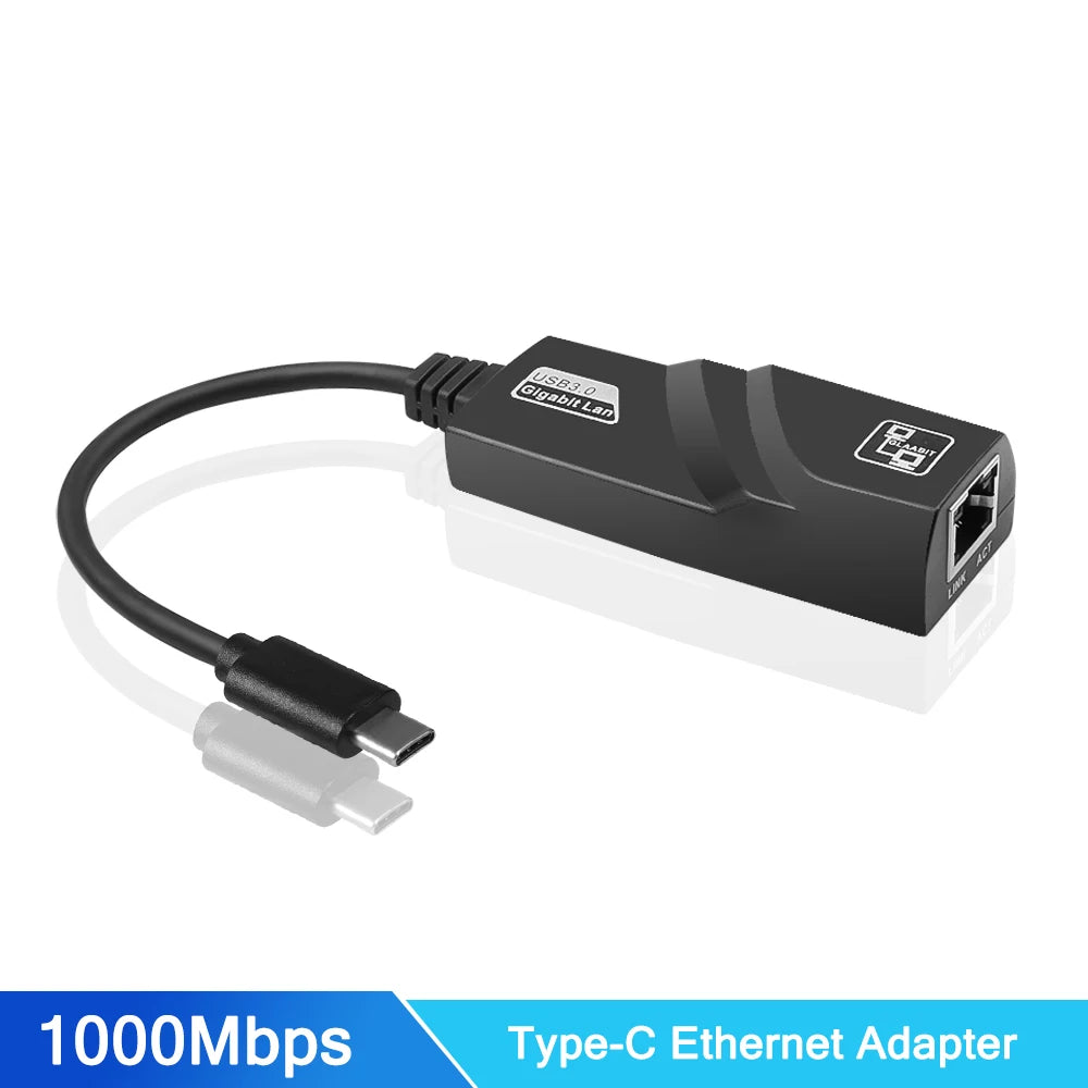 10/100/1000Mbps USB 3.0 Wired USB TypeC To Rj45 Lan Ethernet Adapter RTL8153 Network Card for PC Macbook Windows Laptop