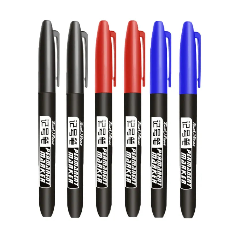 6PCs/Set Permanent Marker Pen Fine Point Waterproof Markers Thin Nib Crude Nib Black Blue Red Ink 1.5mm Fine Color Marker Pens