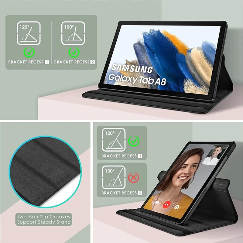 360 Rotating Case for Samsung Galaxy Tab S9 FE S8 S7 11 Inch Tablet Cover Galaxy Tab A9 A8 10.5 X200 A7 Lite 8.7 S6 10.4 Cases