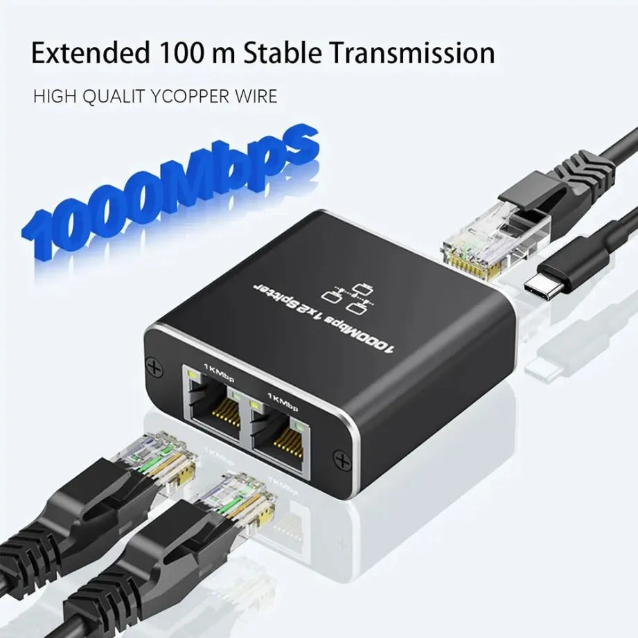 Gigabit Ethernet Splitter 1 to 2 LAN Gigabit Extension Adapter 1000Mbps Network Splitter Connector For PC Laptop TV Box Router