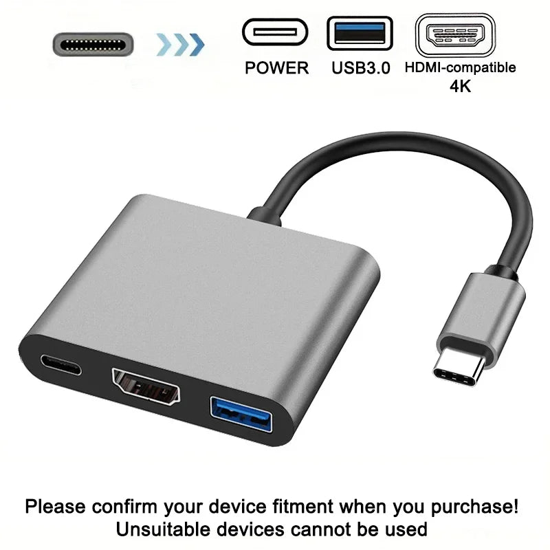3 In 1 Usb-C Usb Hub Male To Female Hdmi-Compatible 4k Usb 3.1 Type-C To Usb 3.0 Charging Adapter For Macbook Air 12 Converter