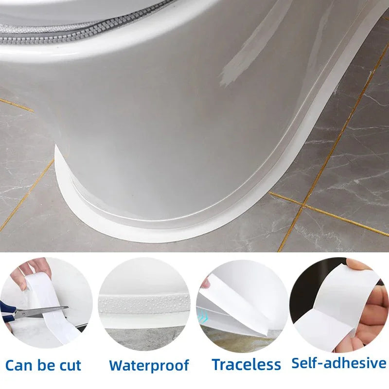 Sealed Self-adhesive Waterproof PVC Sticker,self-adhesive Waterproof Tape,Bathroom & Shower Sealing TapeForKitchen, Shower, Sink