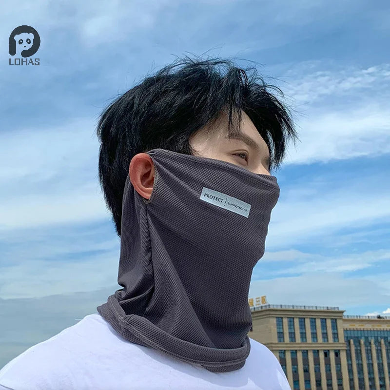Summer Ice Silk Sunscreen Mask For Men Women Outdoor Cycling Face Cover Solid Color Neck Wrap UV Protection Ear Bandana Scarf