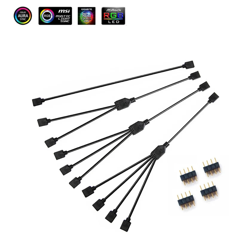 LDPCSJ RGB 3PIN 5V ARGB 1 to 2/3/4/5 Extension Line Sync Motherboard Cable 4PIN 12V for Computer Hardware