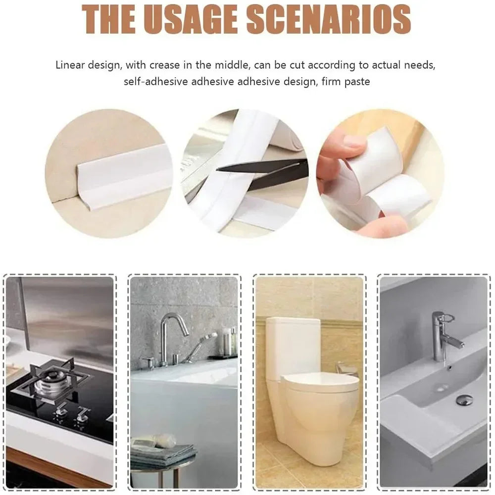 Sealed Self-adhesive Waterproof PVC Sticker,self-adhesive Waterproof Tape,Bathroom & Shower Sealing TapeForKitchen, Shower, Sink