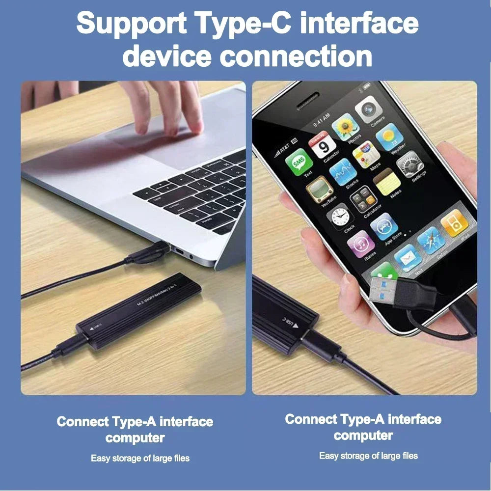 NVME M.2 Solid State Drive External Enclosure 2230/2242/2260/2280 M.2 to USB C 10Gbps SSD Aluminum Case Type A+C for M/M+B Key