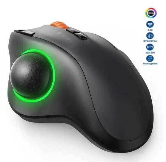 Jomaa Bluetooth RGB Trackball Mouse 2.4GHz Wireless Finger Control Rechargeable Ergonomic Backlit Rollerball Mice for Mac iPad