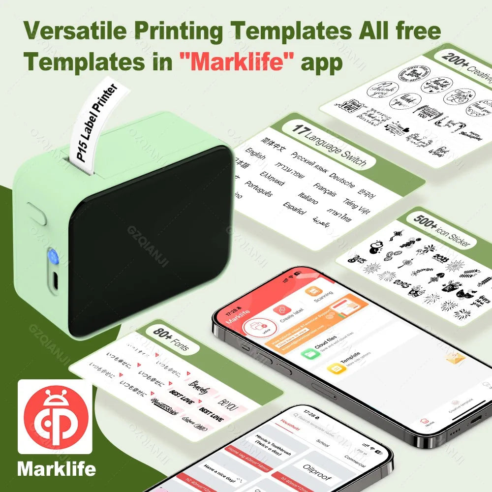 Marklife P15 Wireless Bluetooth Label Printer Portable Thermal Printer Similar as D11 D110 D101 Label Machine Mini Label Maker