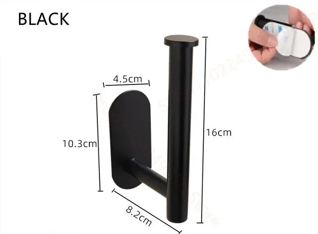 Stainless Steel Paper Holder No-drill Towel Bar Holder Self-Adhesive Toliet Paper Holder Robe Hook Bathroom Hardware Accessories