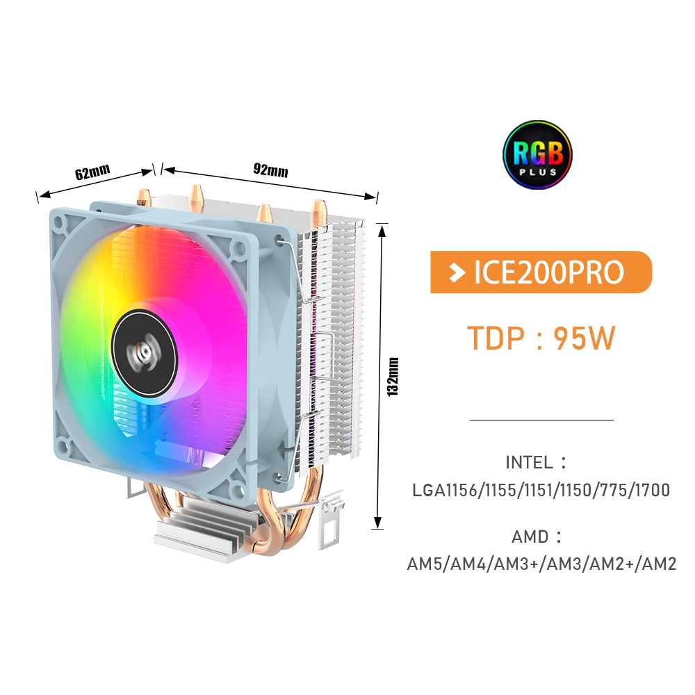 Aigo ICE CPU Cooler 2 4 6 Heat Pipes PC Radiator PWM 3PIN 90mm CPU Cooling Silent Rgb Fan For Intel 1700 1150 1156 1366 1155 AMD
