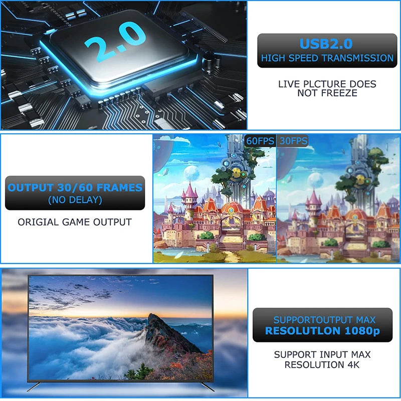 Metal 4K HDMI-compatible to USB Video Capture Card 1080P USB 2.0 Game Grabber Box For PS4 DVD Camera PC Recording Live Streaming