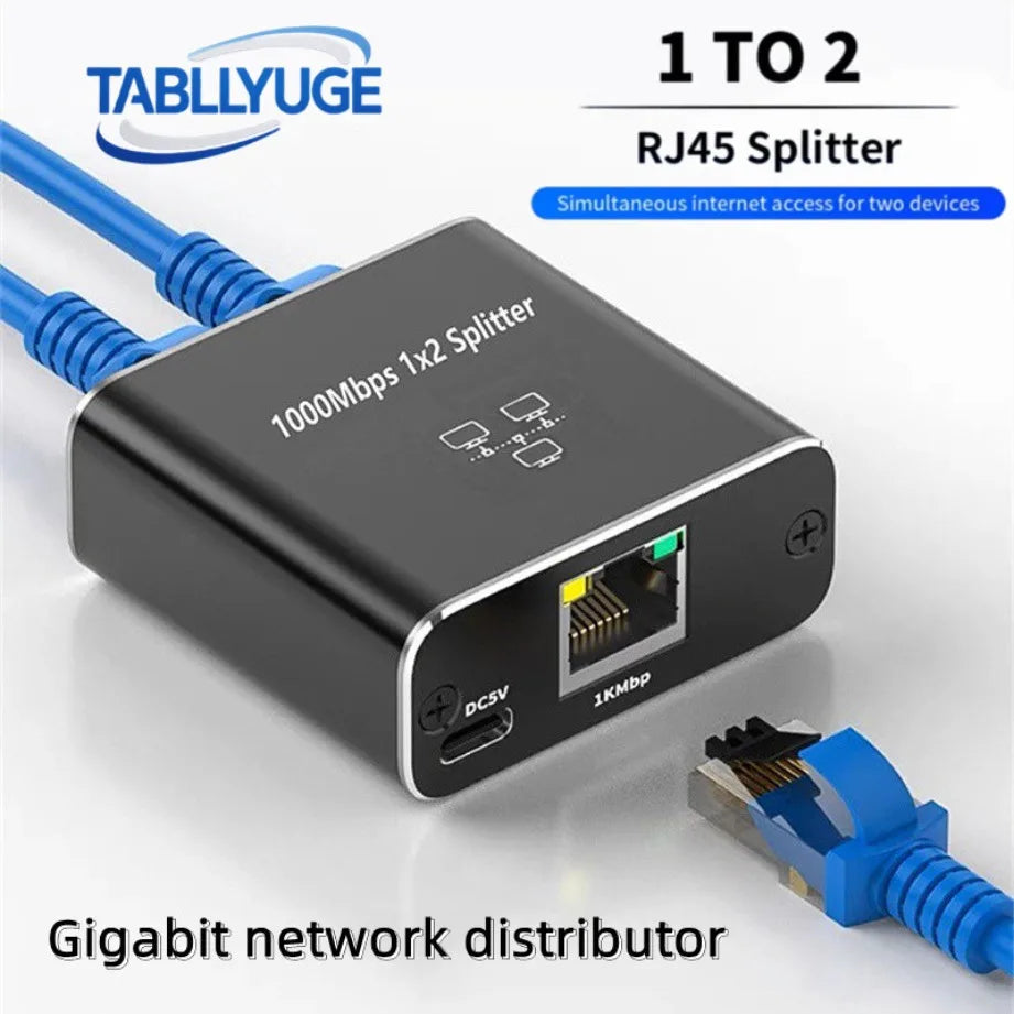 Gigabit Ethernet Splitter 1 to 2 LAN Gigabit Extension Adapter 1000Mbps Network Splitter Connector For PC Laptop TV Box Router