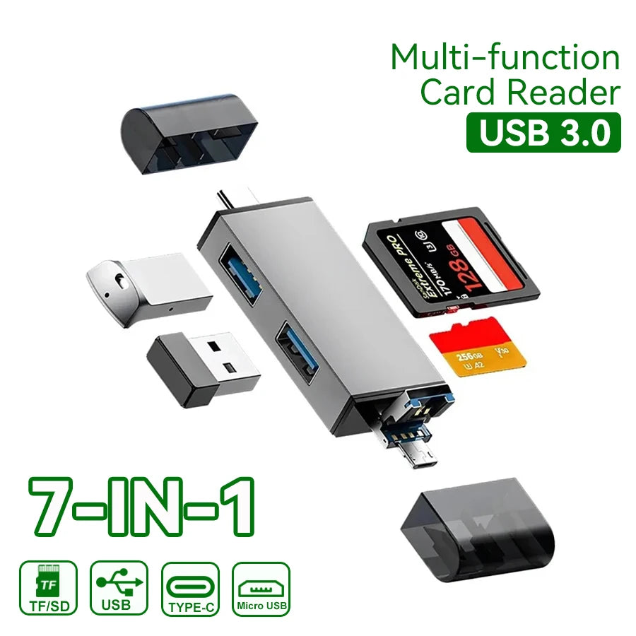 7 in 1 Card Reader USB 3.0 Type C to SD TF Memory Card Flash Drive Adapter for PC Laptop Accessories Multi Smart Cardreader