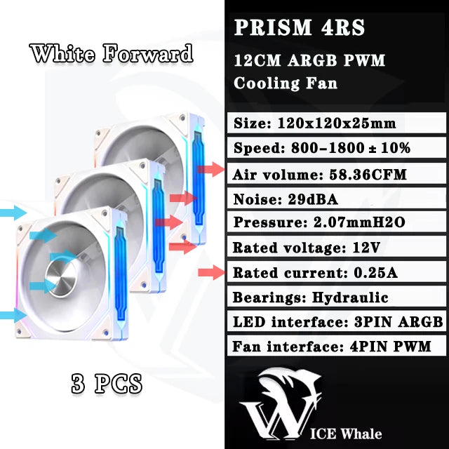 ICE Whale Prism 4RS ARGB PC Case Fan 120mm Infinity Mirror Design Motherboard Lighting Sync 4PIN PWM CPU Cooler Fan ventilador