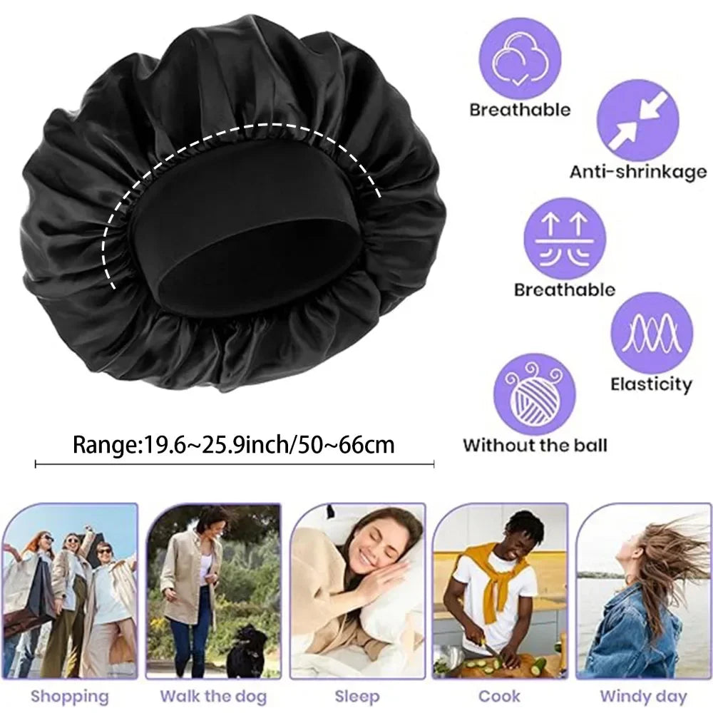 Satin Wide-brimmed Nightcap Styling Silk Headband for Sleeping Nightcap with Elasticated Floppy Band Cap Hair Shower Cap