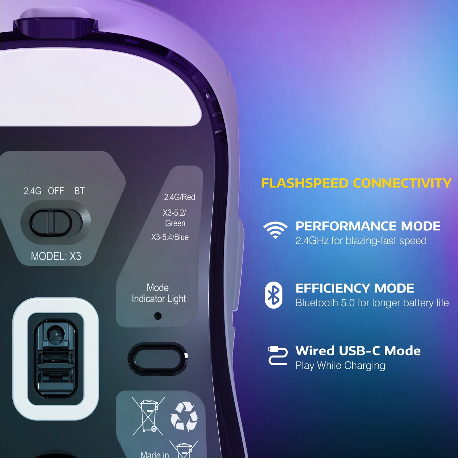 Attack Shark  X3Pro X3 Wireless Mouse Lightweight PAW3395 26000dpi Tri-Mode Connection Macro Gaming Mouse  for Win/Xbox/PS/Mac