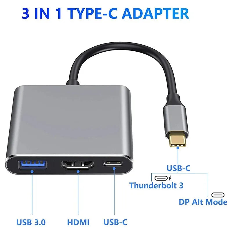 3 In 1 4K Type C Adapter Multi-function USB Hub Interface USB Fast Charger Computer 4K HDMI-Compatible Adapter Docking Station