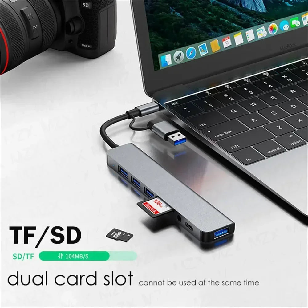 8 In 1 USB C Hub Expander Multiport Adapter Type C Splitter Dock USB 3 Port For Xiaomi Phone Tablet Fast Data Transfer Charging
