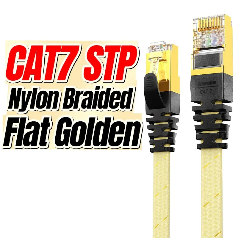 AMPCOM CAT7 Ethernet Cable Flat Lan Cable SFTP Round RJ45 Network Cable Cat 7 Internet Cord for Router Modem PC PS4 Patch Cable