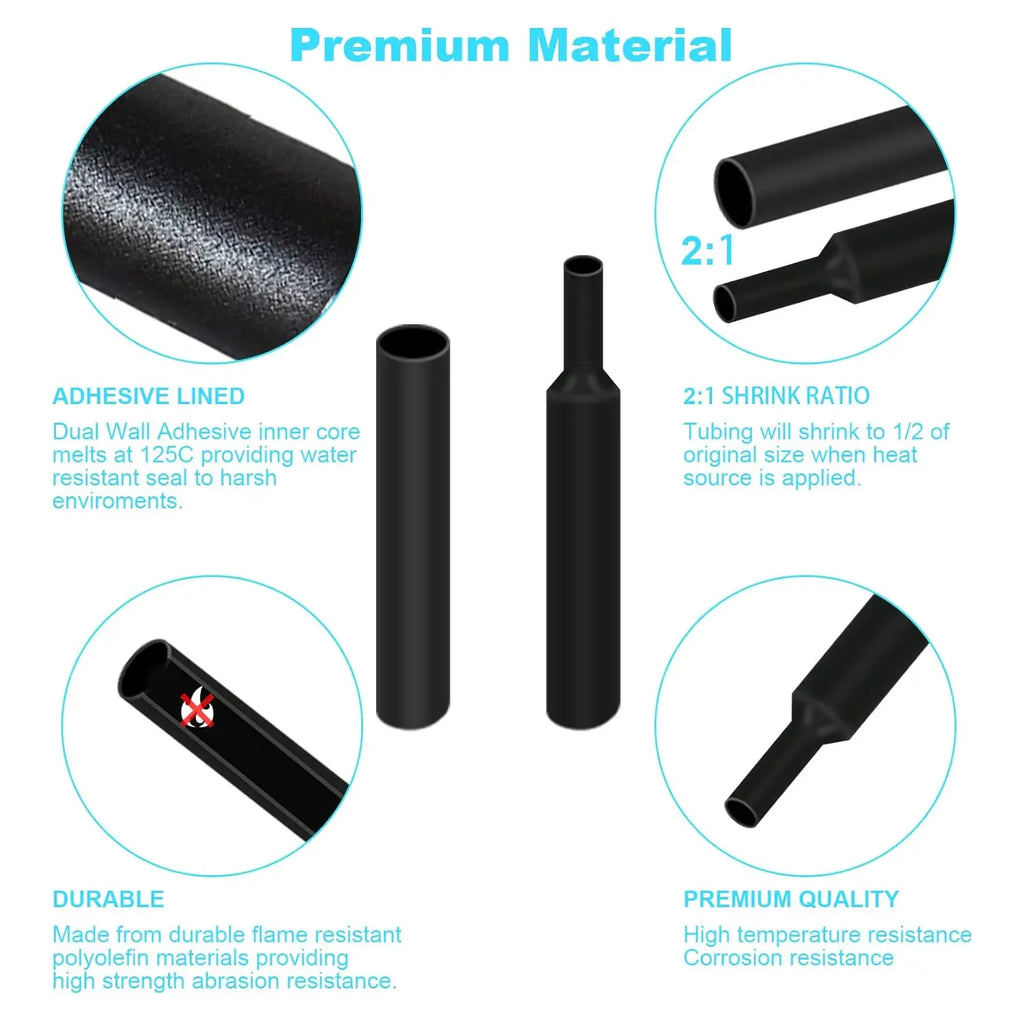 127Pcs Heat Shrink Tube Sleeving Tubing Assortment Kit Electrical Connection Electrical Wire Wrap Cable Waterproof Shrinkage 2:1