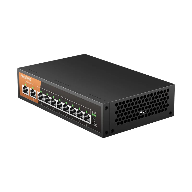 KeepLiNK 10-Port Gigabit Switch with 8-PoE and 2-RJ45 for Uplink Unmanaged Plug and Play