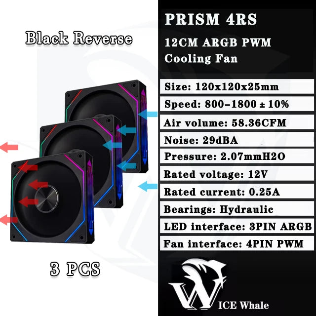 ICE Whale Prism 4RS ARGB PC Case Fan 120mm Infinity Mirror Design Motherboard Lighting Sync 4PIN PWM CPU Cooler Fan ventilador