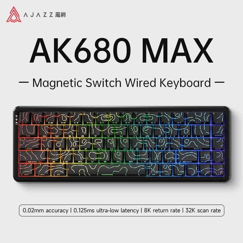 AJAZZ AK680 MAX Magnetic Switch Mechanical Keyboard 60% Rapid Trigger 0.01mm 8K/1K Return 68 keys Wired/Wireless Gaming Keybaord