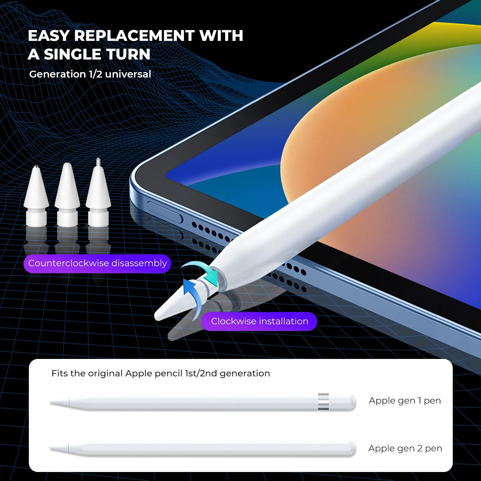 6/4 in 1Replacement Pencil Tips For Apple Pencil Pro/2nd Gen/1st Gen/USB-C, Upgraded iPad Pen Tips With Storage Case