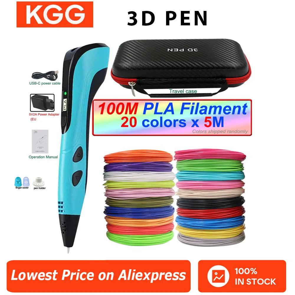 2025 3D Pen Set for Children 3D Printing Pen with LED Screen 100M PLA Power Adapter Travel Box Christmas Birthday Gift for Kids