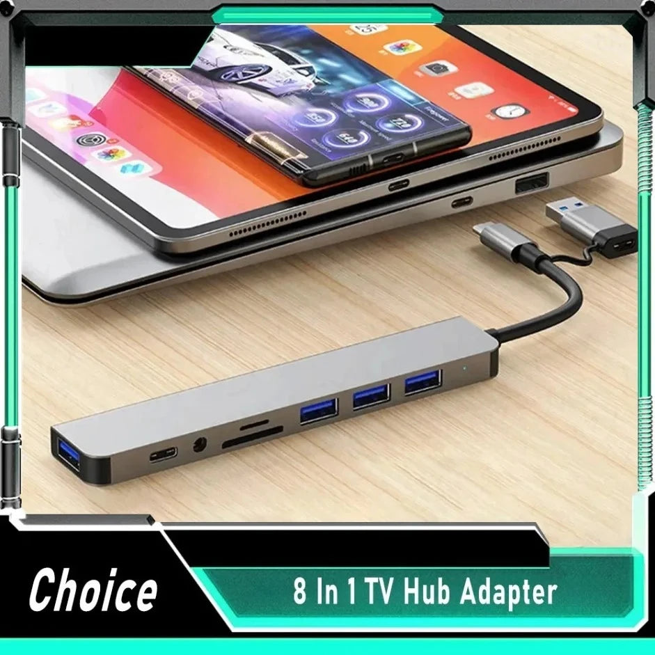 8 In 1 USB C Hub Expander Multiport Adapter Type C Splitter Dock USB 3 Port For Xiaomi Phone Tablet Fast Data Transfer Charging