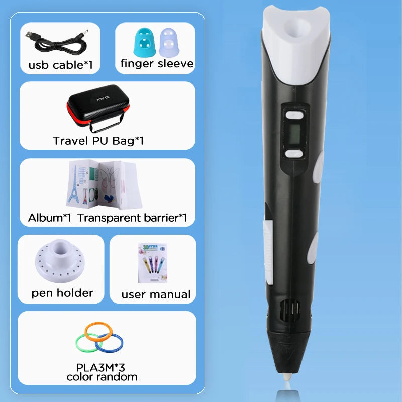 3D Pen Drawing Printing Pen With LCD Screen Compatible PLA Filament Toys Safe Paiting for Children DIY Christmas Birthday Gift